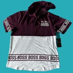 NWT On Fire Boss Short Sleeve Top with Hoodie ACT LIKE A BOSS BossBabe